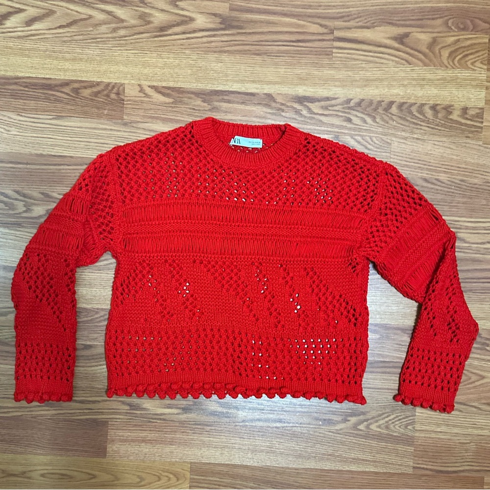 Zara Red Women's Crochet Sweater